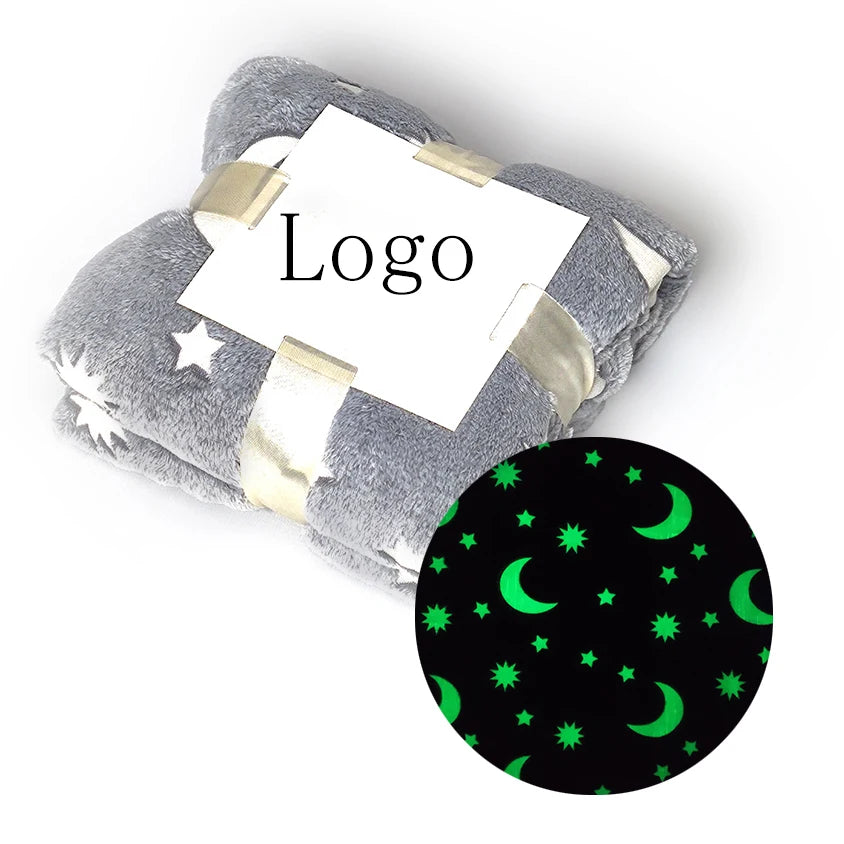 Wholesale Custom Microfiber Flannel Fleece Glow-in-the-Dark Luminous Knitted Flame Retardant Non-Toxic Japanese Coral Blanket