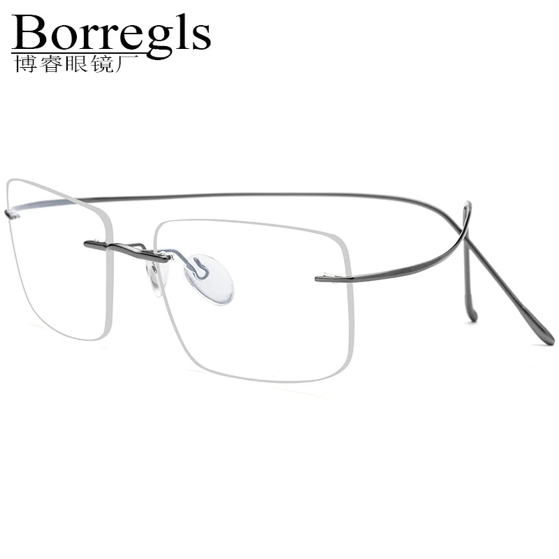 Borregls Rimless Titanium Glasses Frame Men 2025 Brand Design Ultralight Frameless Square Eyeglasses Women Optical Eyewear 85634