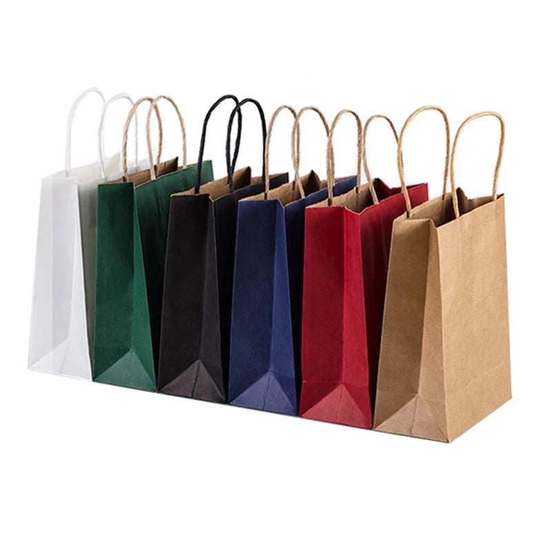 Custom Logo Kraft Paper Packaging Gift Handle Shopping Bag Recycled Luxury Black Brown White for Candle and Craft Use