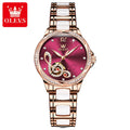 OLEVS 6656 Oem Custom  logo Ceramic Mechanical Watch Women's Luxury Lady  Skeleton Flower Design  Women Watches