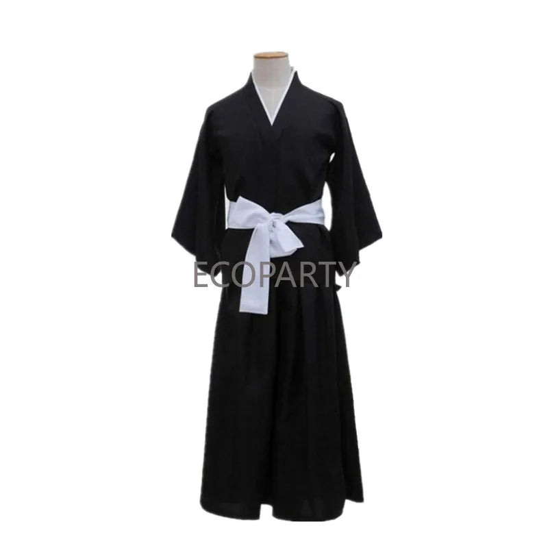 Japanese Traditional Kimono Samurai BLEACH Kurosaki Ichigo Cosplay Costumes Robe Gown With Straw Sandals Luffy