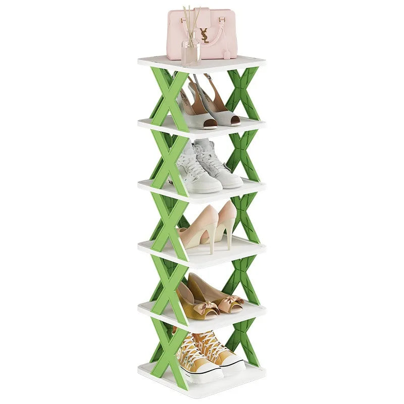 Multi-Functional Household Shoe Rack Folded Pull-Down Multiple Layers Stackable Plastic Storage Shelf Space-Saving Door Vertical