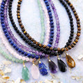 Handmade Natural Stone Rose Quartz Tiger Eye Amethyst Beaded Necklace Faceted Teardrop Pendant Women Necklace for Gift