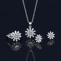 HOTWAY New Wholesale Copper Inlaid Cubic Zircon Sunflower Necklace Earrings Rings Fashion Jewelry Set Gift for Women Men