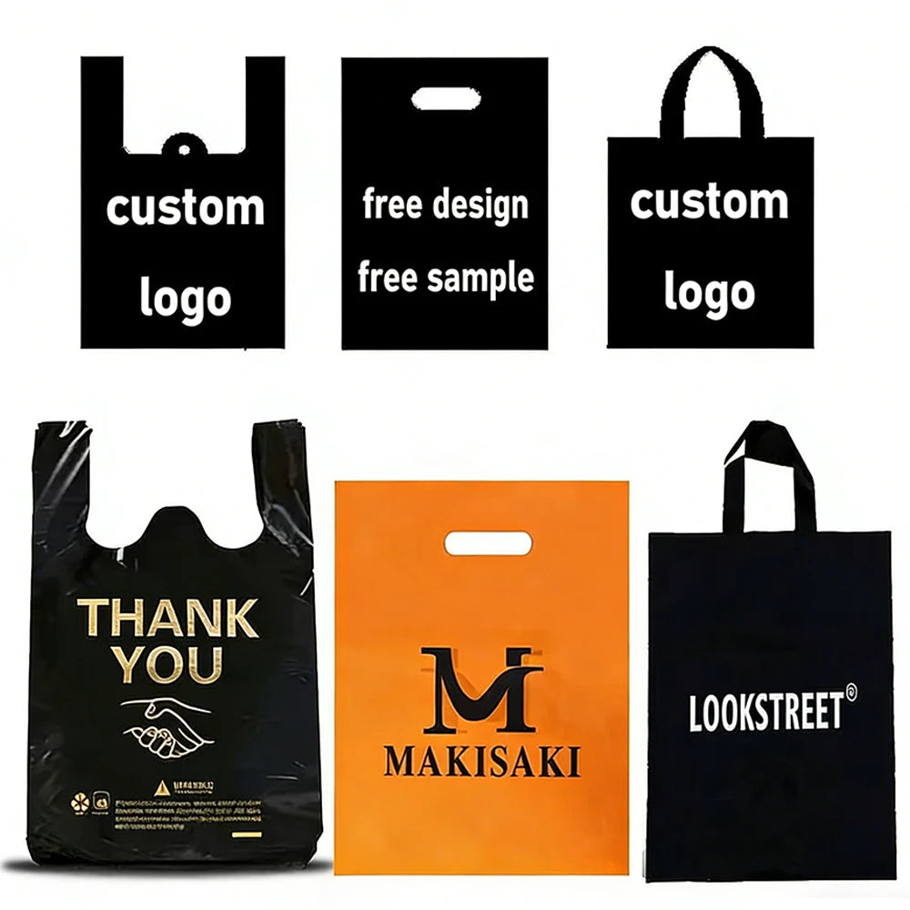 Personalized Plastic Bags Printing Custom Large Supermarket Merchandise Shopping T Shirt Handle Carry Bag Thank You Die Cut Bag