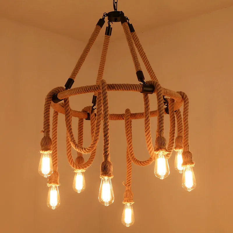 Austrian Style Country Hemp Rope Chandelier Retro Industrial Style Lamp Personalized Clothing Store Creative Home Decoration