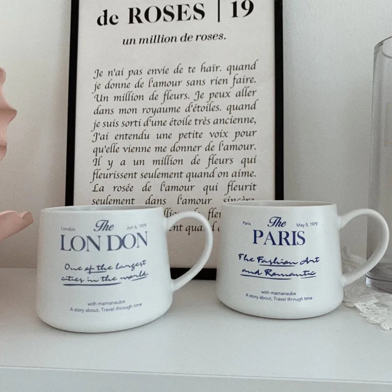 Solhui French Matte Frosted Cream Coffee Mug Paris Ceramic Mugs
