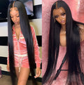 Middle Part Transparent HD Lace Frontal Wig Natural Color 13x4 Long Straight 28 Inch 13x4 HD Lace Frontal Wig