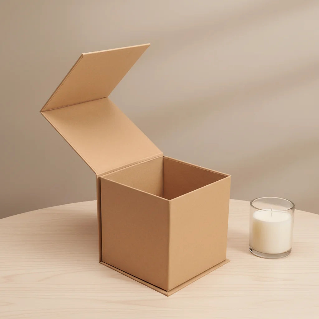 Square Foldable Cardboard Candle Holder Boxes Brown Kraft Paper Durable Structure for Easy Shipping and Transport