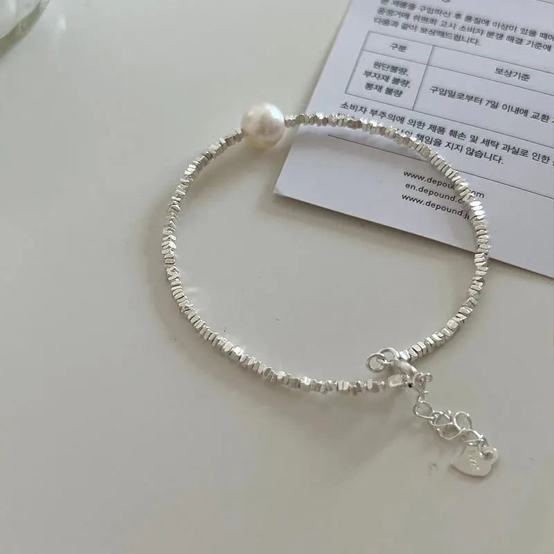 Genuine 925 Sterling Silver Freshwater Pearl Geometric Beads Beaded Women Bracelets Wholesale Factory