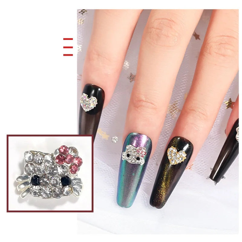 Nail Art DIY Diamond Alloy Different Designs Ketty Cat Heart Crown Shapes Nail Stones 10PCS a Bag Jewelry Zircon Charms