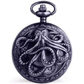 Vintage Octopus Hollow Quartz Pocket Watch Steampunk Black Pocket Watch with Necklace Chain Gift