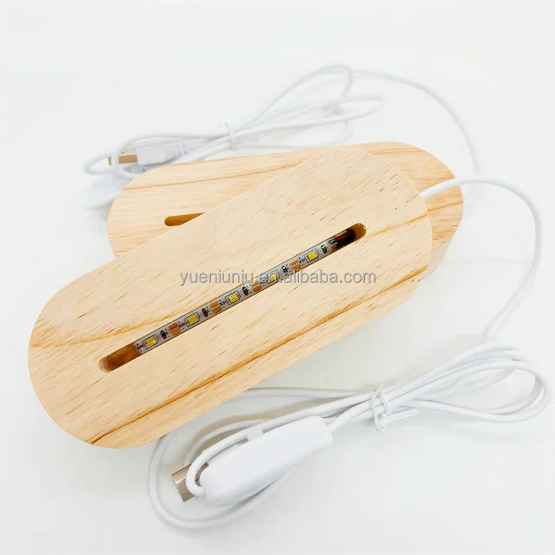 Factory Direct Custom Polished Rectangular Oval LED Illusion Acrylic Lamp Base Wood Night Wall Signs Wooden Boxes Wood Crafts