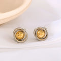 New Design 18K Gold Plated Stainless Steel Geometric Double Layer Round Waterproof Stud Earrings
