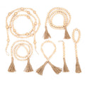 Natural Farmhouse Prayer Beads Wood Bead Garland Hanging Handmade Boho Tassel Rustic Country Wall Decor Decorations