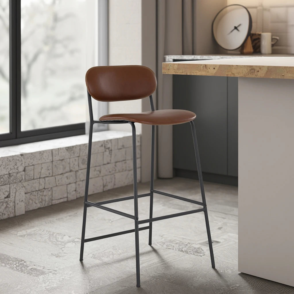 Luxury Counter Height Bar Stools Handmade Modern Nordic Design Black Metal Frame PU Leather for Outdoor Gym School Kitchen Use