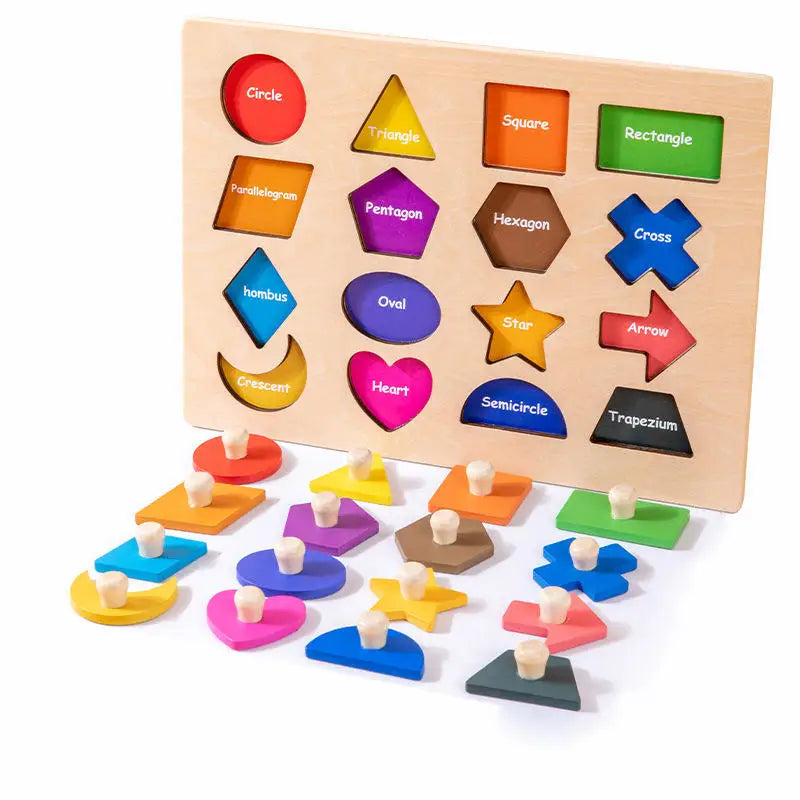 Montessori Children's Wooden 3D Geometry Shape Matching Blocks Board Game Educational Color Sorting Learning Toys for Kids