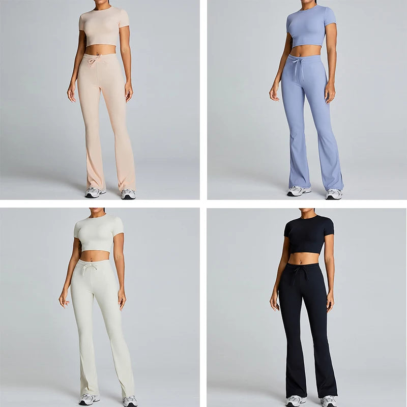 XW-TM0179YWholesale 2 Piece Set Women Short Sleeve and Wide Leg Pant Gym Fitness Sets Workout Clothes Yoga for Women