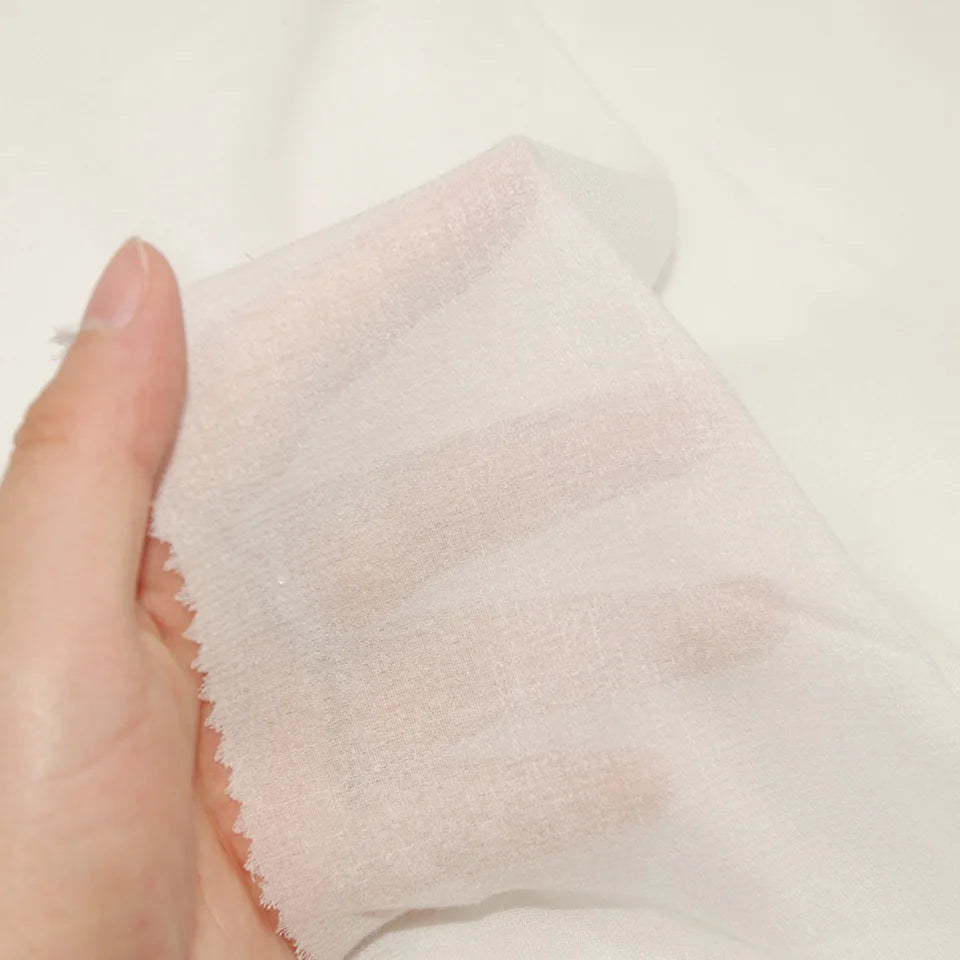 Woven Matt White Light Weight Sheer 100% Rayon Viscose Crepe Gauze Wedding Fabric for Women Dress Clothing
