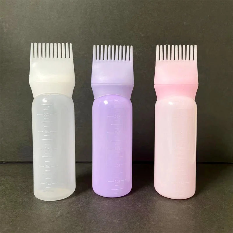 Cheap Plastic Oil Comb Applicator Bottles Shampoo Dispensing Bottle for Salon Hair Coloring Styling PInk Purple Clear Stock