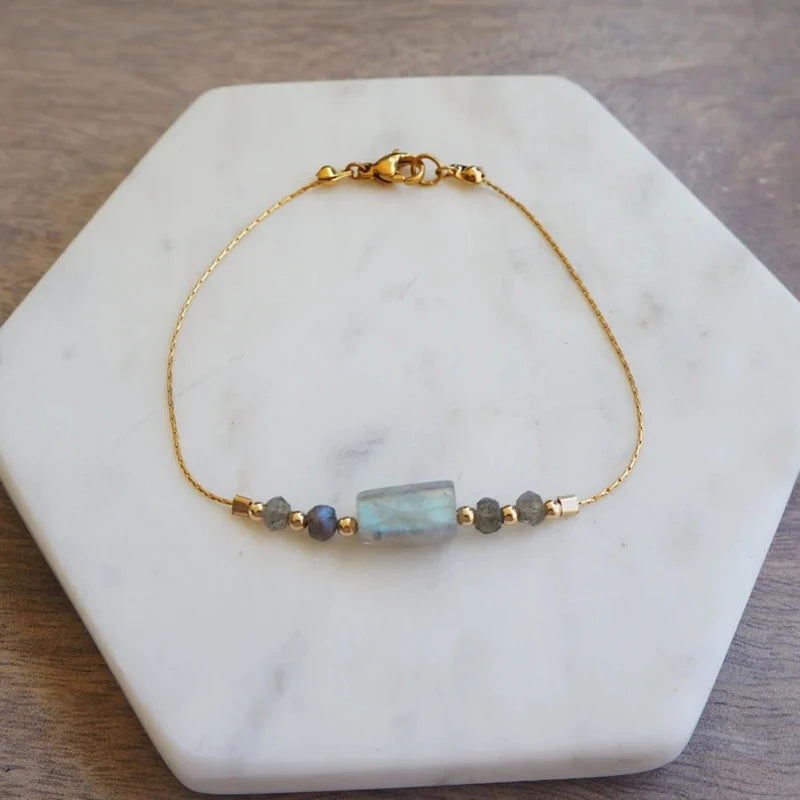 Dainty Faceted Labradorite Stone Beaded Bracelet Natural Crystal Healing Bracelet Gift for Her