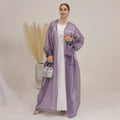 Loriya Muslim Women Dubai Abaya Solid Color Modern Cardigan Organza Front Open Abaya Islamic Clothing