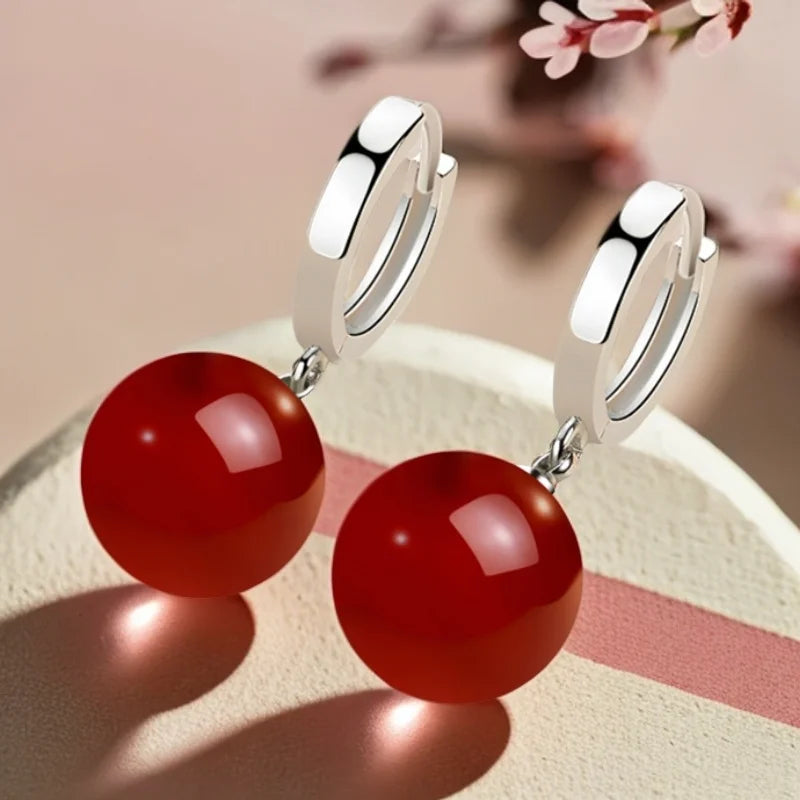 Jasen Jewelry Design Hot Sale Popular Huggie Drop Dangle Red Agate Earring Hip Hop Style Third Party Certified 18K Gold Plated