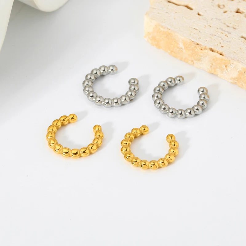 N&X China Vintage Unisex 18K Gold Plated Beaded Ear Cuff Earrings Stainless Steel Geometric Cartilage Clip for Anniversary