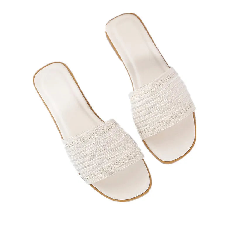 New Flat Bottom Knitted Ladies slippers Fashion Trend square Head Ladies Sandals Anti-slip Soft Bottom Walking Women Shoes