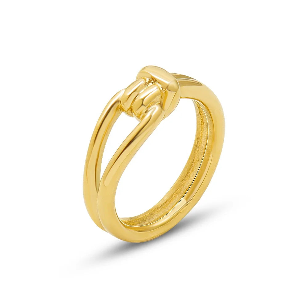 Hip Hop Fashion Fold Wear Knot Hollow Design Titanium Steel Ring Female Plated 18K Real Gold Jewelry Ring