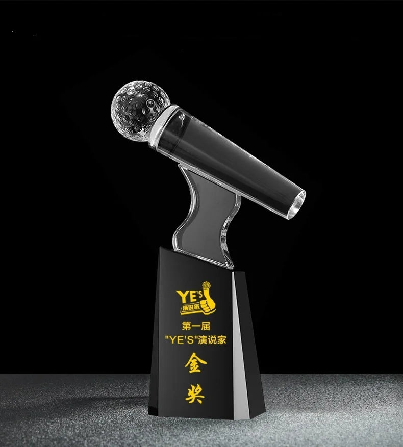 Personalized Crystal Microphone Trophy Awards with Black Base MH-NJ0256