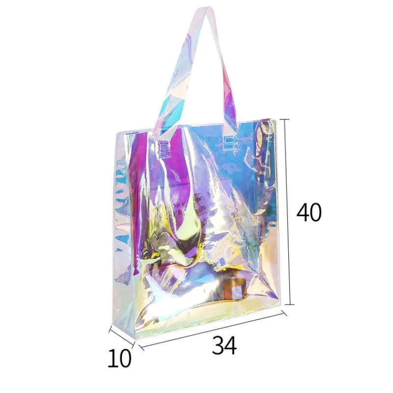 Reflective Holographic Women's Handbag Custom Logo Clear Transparent PVC Tote Shopping Bag Lady Style