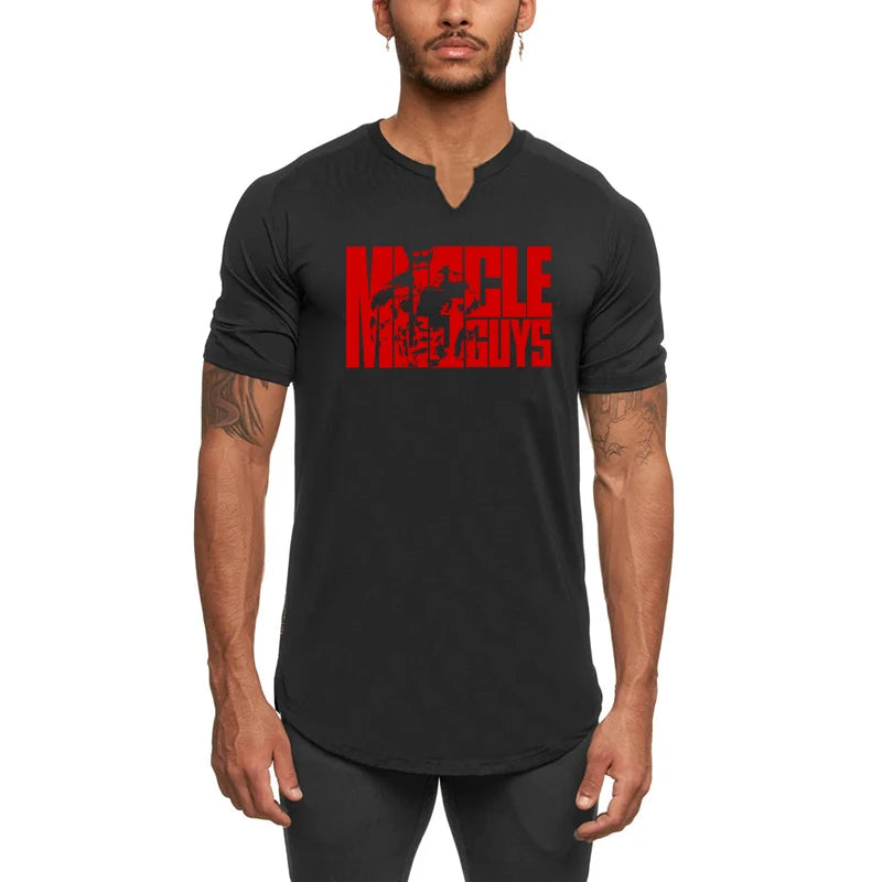 Mens Bodybuilding Short Sleeve T Shirt Man V Neck Casual Plain Skinny T-Shirt Male Fitness Workout Tees Tops Jogger Gym Clothing