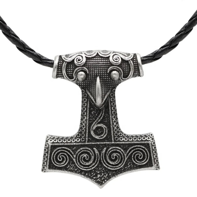 MECYLIFE Antique Viking Jewelry Leather Cord Chain Mens North Viking Thor's Hammer Pendant Necklace