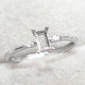 Sterling Silver 3*5mm Semi Mount Ring Square Shape Empty Frame Blank Claws Setting S925 Base Without Center Stone for Inlay DIY