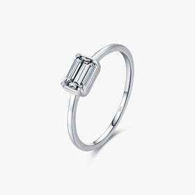 Exquisite Simple Anniversary Gifts for Women Fine Wedding Jewelry 925 Sterling Silver Emerald Cut Rectangle CZ Rings