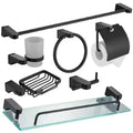 7-Piece Zinc Alloy Bathroom Accessories Set with Tempered Glass Wall Mounted Hardware Kit