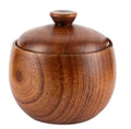 Wood Salt Cellar Wooden Spice Box Bamboo Spice Jars With Spoon