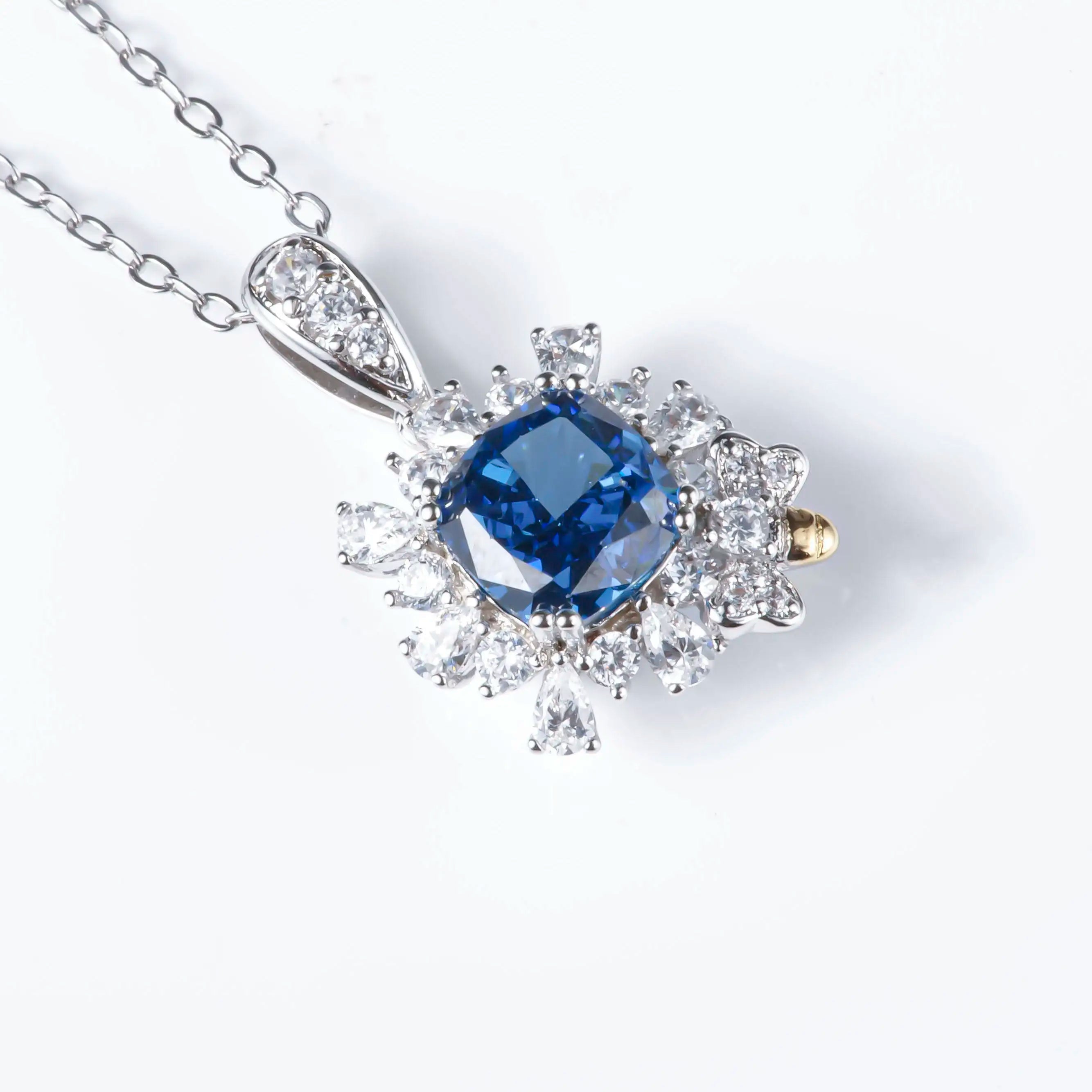 S925 Sterling Silver High Carbon Crystal Necklaces Princess square Cut Diamond Pendant Necklace for Women Gem Necklace