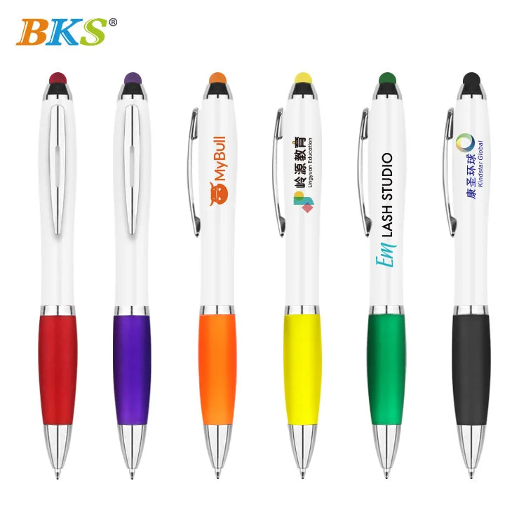 BKS Wholesale Customizable 1.0mm Plastic Rubber Promotion Pen with Personalized Logo High Visibility Advertising Ballpoint Pen