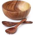 Best-selling 10 14 16 18 20cm Acacia Wooden Fruit Food Bowl Set with Salad Spoons Server