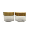 Cosmetic Packaging Containers 150ml 5oz 150g PET Plastic Jar Empty Plastic Cream Jars Clear Face Facial Pot With False Wood Lid