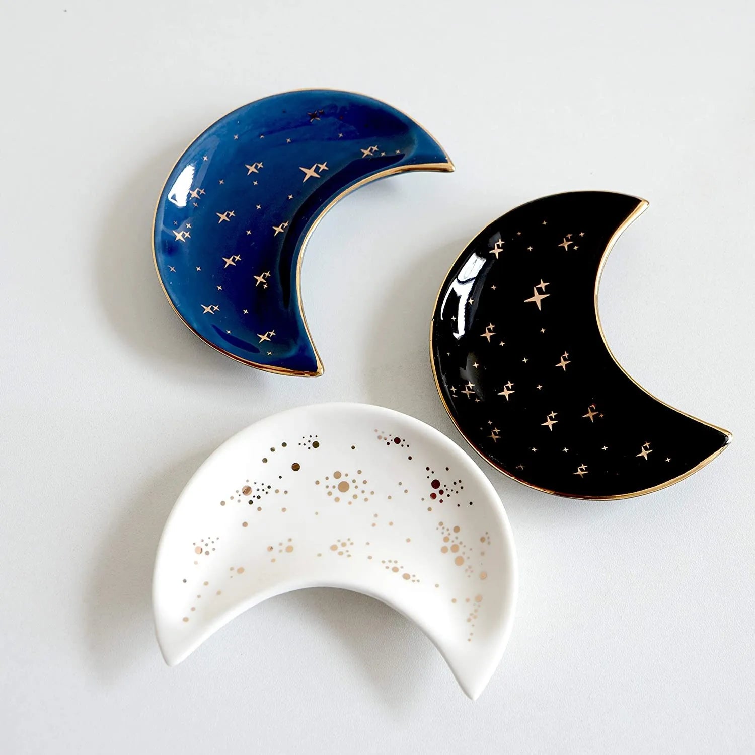 Small Moon Jewelry Tray Shining Stars Engagement Ring Tray Black Ring Dish for Women Girls in Vanity Bathroom