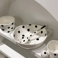 European Classic Black and White Wave Point Tableware Binaural Soup Bowl Mug Set