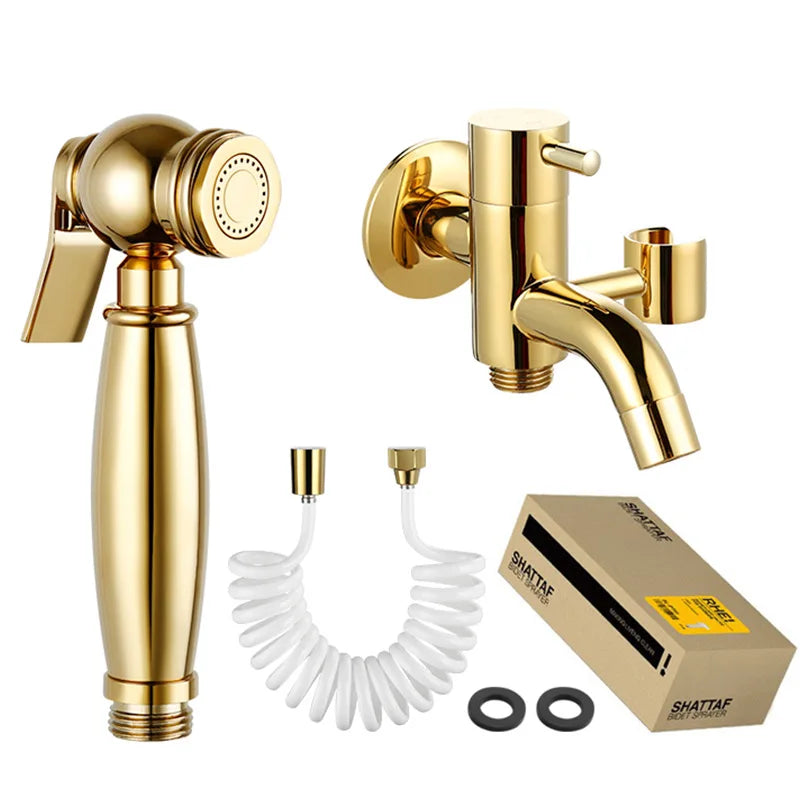 Titanium Golden Bathroom Toilet Spray Gun Set Washing Machine Connector Water Nozzle Eco-Friendly Modern Brass Pressurized