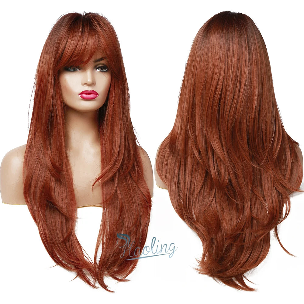 OEM/ODM Straight Red Synthetic Hair Wigs Bangs for Afro Women Peruca Peruca Loira Peruca Lisa Pelucas Cabello Natural