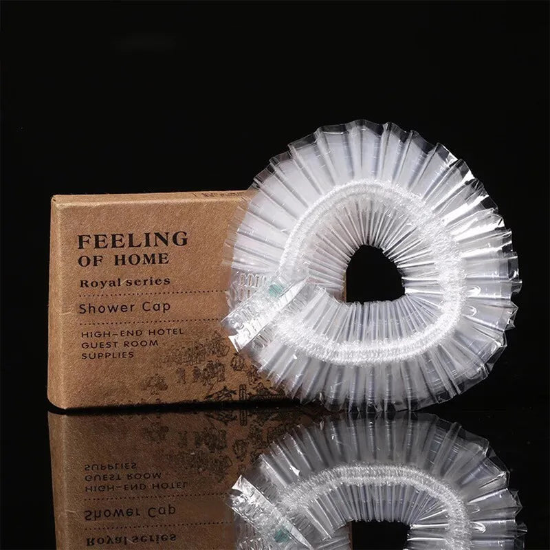 Custom Clear Disposable Waterproof Elastic Biodegradable Bathing Shower Cap for Hotel