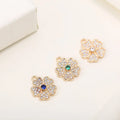 Wholesale 14K Gold Plated Inlaid White Blue Green Flower Shape Heart Pattern Charm for Jewelry Making Accessories