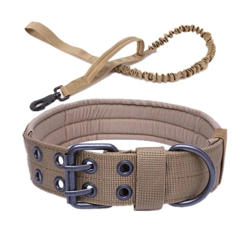 Tactical Padded Solid Soft Dog Collar Leash Set with Adjustable Buckle Durable Nylon Rope Leash-High Quality Dog Accessory