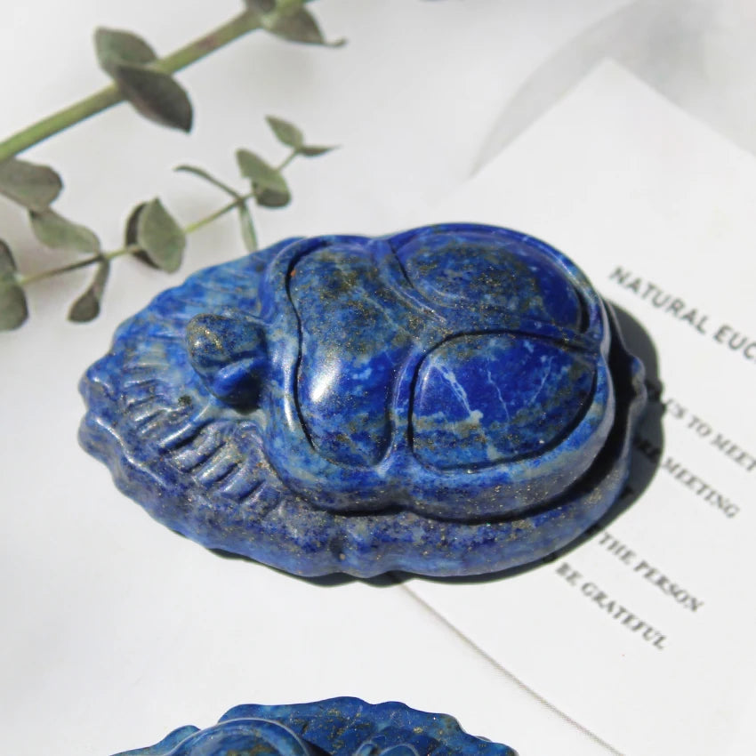 Hand Carved Natural Lapis Lazuli Crystal Scarab Carving Craft Traditional Feng Shui Eco-Friendly Customizable Logo Gift for Home